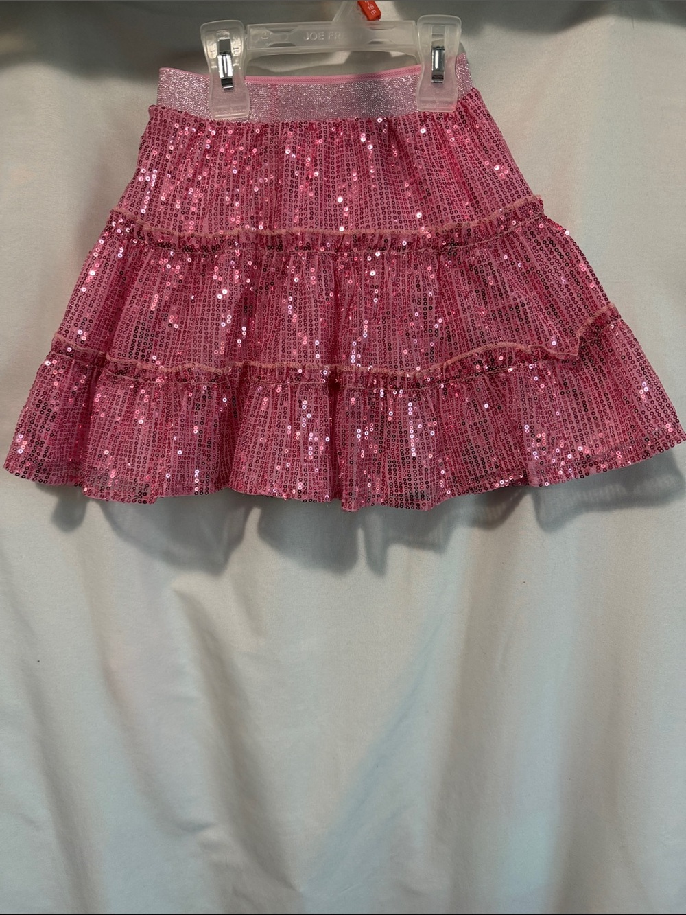 Girls Pink Sequin Tiered Skirt with Elastic Waist